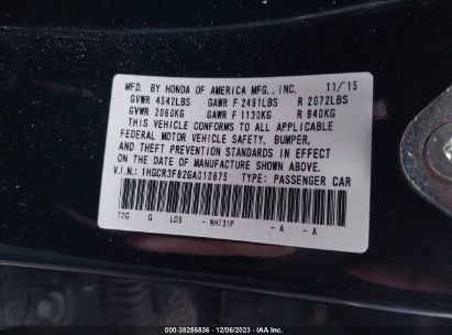 Lot #2997780492 2016 HONDA ACCORD EX-L V-6