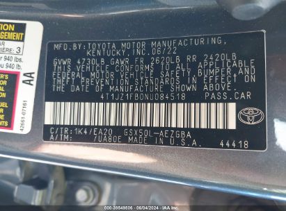 Lot #2992828026 2022 TOYOTA AVALON XLE