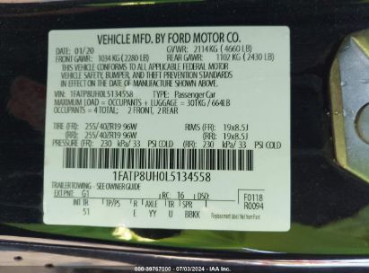 Lot #3035707938 2020 FORD MUSTANG ECOBOOST PREMIUM