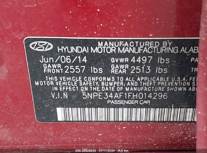 Lot #2992831289 2015 HYUNDAI SONATA LIMITED