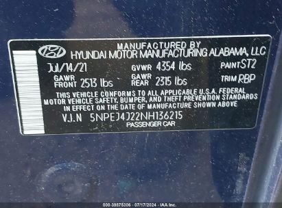 Lot #2990351941 2022 HYUNDAI SONATA SEL PLUS