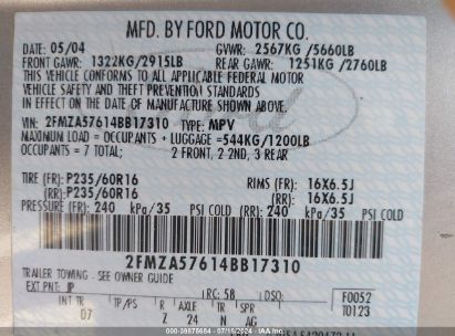 Lot #3056475312 2004 FORD FREESTAR SES