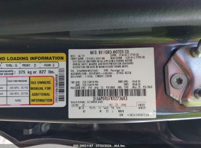 Lot #3053065147 2019 FORD FUSION HYBRID TITANIUM