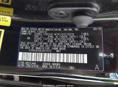 Lot #3053065131 2012 TOYOTA HIGHLANDER LIMITED V6