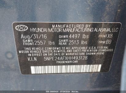 Lot #3035078834 2017 HYUNDAI SONATA