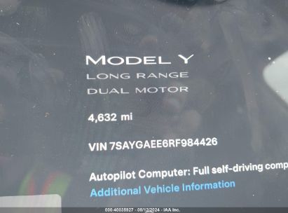 Lot #2992815303 2024 TESLA MODEL Y LONG RANGE DUAL MOTOR ALL-WHEEL DRIVE