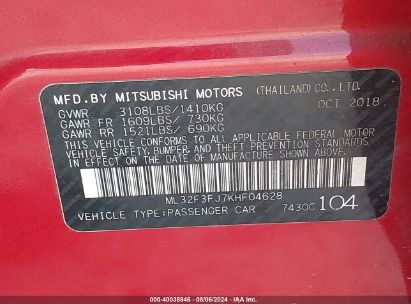 Lot #2997779866 2019 MITSUBISHI MIRAGE G4 ES