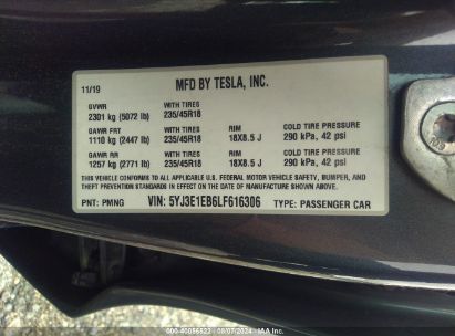 Lot #2992818543 2020 TESLA MODEL 3 LONG RANGE DUAL MOTOR ALL-WHEEL DRIVE