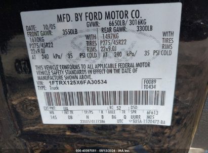 Lot #3042558520 2006 FORD F-150 LARIAT/XL/XLT