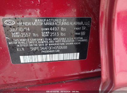 Lot #3035087641 2015 HYUNDAI SONATA LIMITED