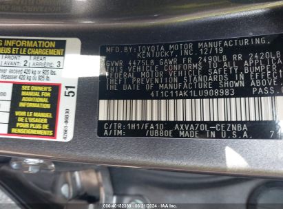 Lot #2997779286 2020 TOYOTA CAMRY LE