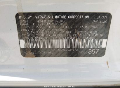 Lot #2992831153 2020 MITSUBISHI OUTLANDER SPORT 2.0 BE