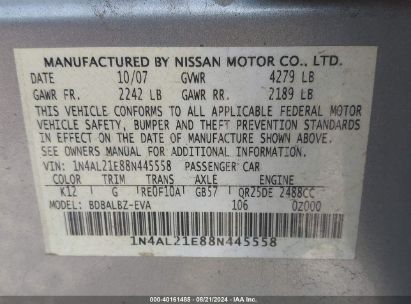 Lot #3033210590 2008 NISSAN ALTIMA 2.5 S