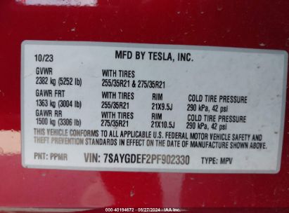 Lot #2992831430 2023 TESLA MODEL Y AWD/PERFORMANCE DUAL MOTOR ALL-WHEEL DRIVE