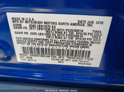 Lot #2992831429 2015 MITSUBISHI OUTLANDER SPORT ES