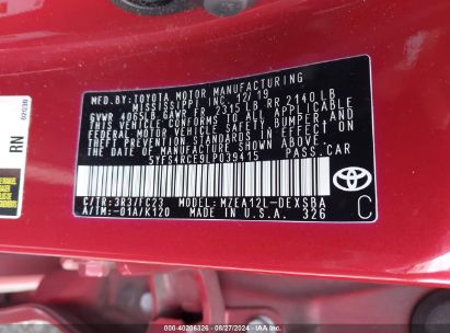 Lot #2992828408 2020 TOYOTA COROLLA SE