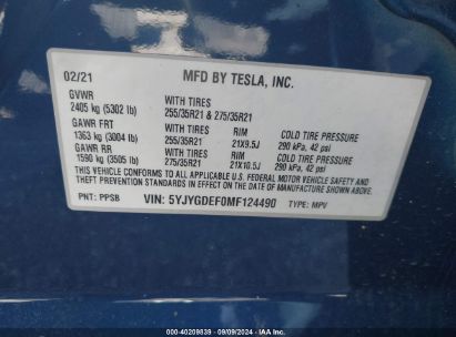 Lot #3032321554 2021 TESLA MODEL Y PERFORMANCE DUAL MOTOR ALL-WHEEL DRIVE