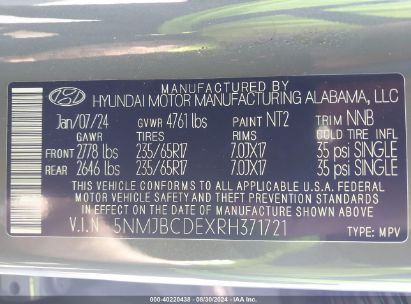 Lot #2990351360 2024 HYUNDAI TUCSON SEL