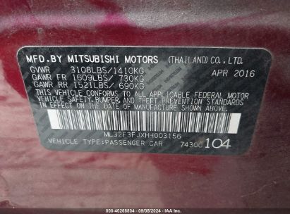 Lot #2992818852 2017 MITSUBISHI MIRAGE G4 ES