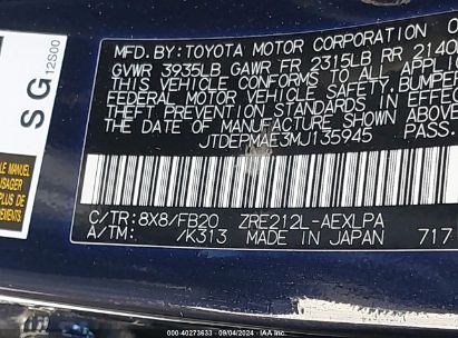 Lot #2997778883 2021 TOYOTA COROLLA LE