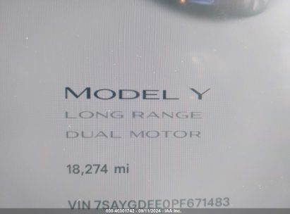 Lot #2992827317 2023 TESLA MODEL Y AWD/LONG RANGE DUAL MOTOR ALL-WHEEL DRIVE