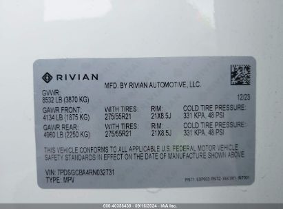 Lot #2992833685 2024 RIVIAN R1S ADVENTURE DUAL MOTOR MAX PACK/ADVENTURE DUAL MOTOR PERF MAX PACK