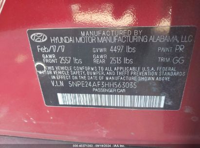 Lot #3033210582 2017 HYUNDAI SONATA SE