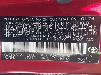 Lot #2992827314 2024 TOYOTA COROLLA HYBRID LE