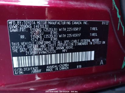 Lot #2992833332 2022 TOYOTA RAV4 XLE