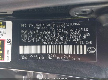 Lot #2995301196 2020 LEXUS ES 350