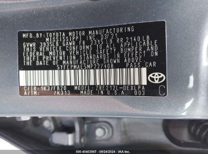 Lot #2996535185 2021 TOYOTA COROLLA LE