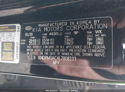 Lot #2997778167 2020 KIA SPORTAGE LX