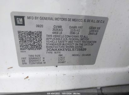 Lot #2996535140 2020 CHEVROLET EQUINOX FWD LT 1.5L TURBO