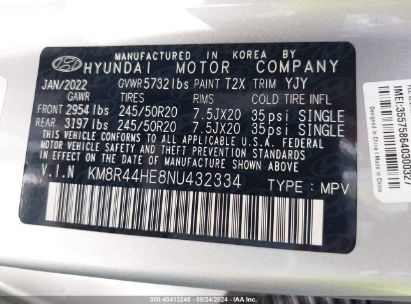 Lot #2990354790 2022 HYUNDAI PALISADE SEL