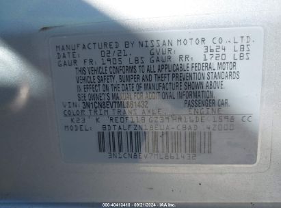 Lot #2992835120 2021 NISSAN VERSA SV XTRONIC CVT