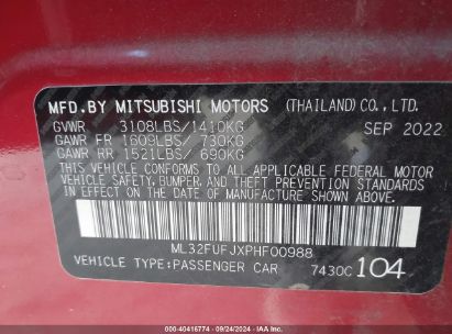 Lot #2992830316 2023 MITSUBISHI MIRAGE G4 BLACK EDITION/ES/LE