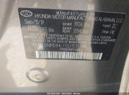 Lot #2978106859 2020 HYUNDAI ELANTRA SEL