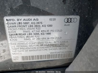 Lot #2992814763 2020 AUDI Q5 PREMIUM PLUS 55 TFSI E QUATTRO S TRONIC