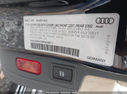 Lot #3033210559 2017 AUDI A4 2.0T ULTRA PREMIUM