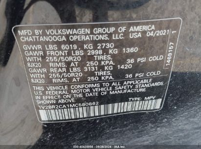 Lot #2990356635 2021 VOLKSWAGEN ATLAS 3.6L V6 SEL