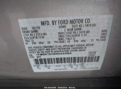 Lot #2989127166 2022 FORD EXPLORER XLT