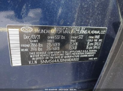 Lot #2979306522 2022 HYUNDAI SANTA FE SEL/XRT