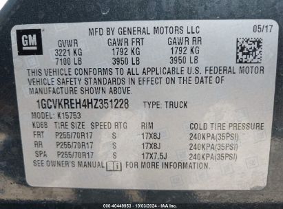 Lot #2989127469 2017 CHEVROLET SILVERADO 1500 1LT