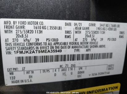 Lot #2989126821 2021 FORD EXPEDITION LIMITED MAX