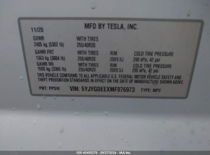 Lot #2997777970 2021 TESLA MODEL Y LONG RANGE DUAL MOTOR ALL-WHEEL DRIVE