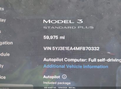 Lot #2992827145 2021 TESLA MODEL 3 STANDARD RANGE PLUS REAR-WHEEL DRIVE