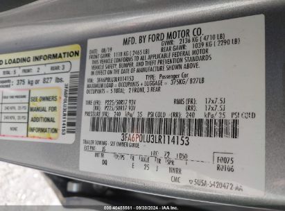 Lot #2992814603 2020 FORD FUSION HYBRID SE