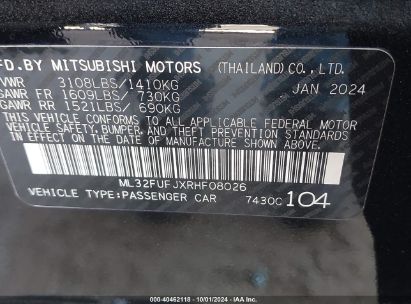 Lot #2992830279 2024 MITSUBISHI MIRAGE G4 LE