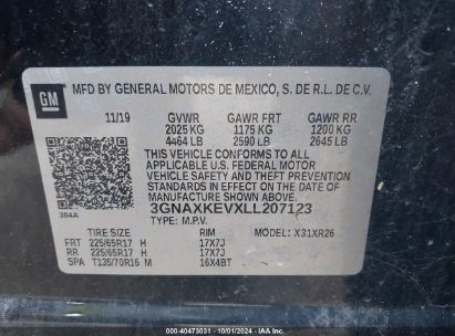 Lot #2996534763 2020 CHEVROLET EQUINOX FWD LT 1.5L TURBO