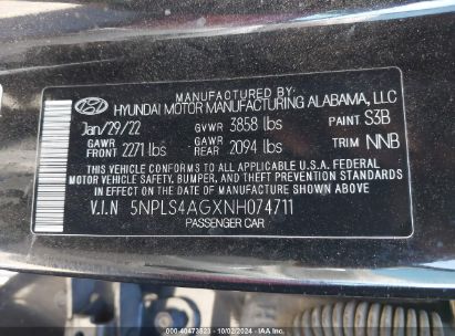 Lot #2990356101 2022 HYUNDAI ELANTRA SEL